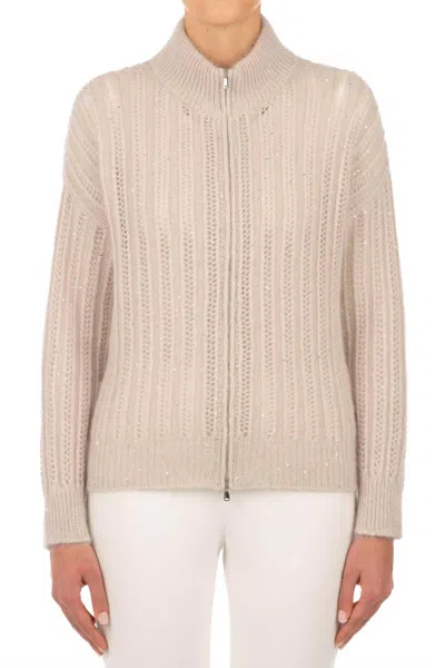 Le Tricot Perugia Giacca Con Zip Sweater In Skin In Pink