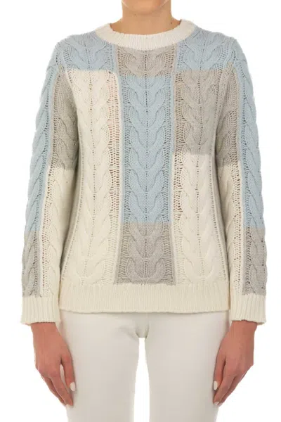 Le Tricot Perugia Giro Collo Sweater In Offwhite+grey+sky In Multi