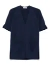 Le Tricot Perugia Short-sleeved Blue Cardigan With Hidden Closure In Blue