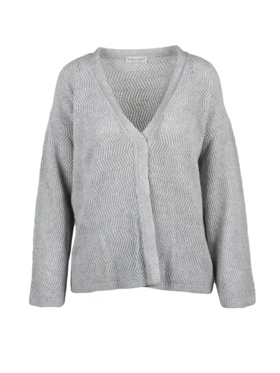 Le Tricot Perugia Light Grey Classic V-neck Wool-silk-cashmere Cardigan In White