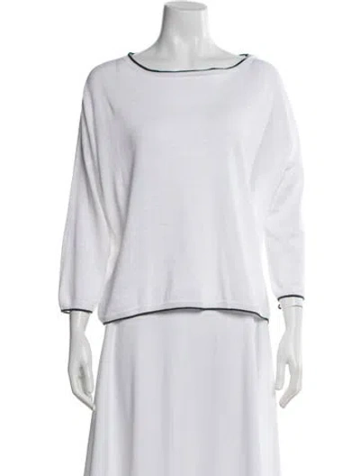 Pre-owned Le Tricot Perugia Linen Bateau Neckline Sweater W/ Tags In White