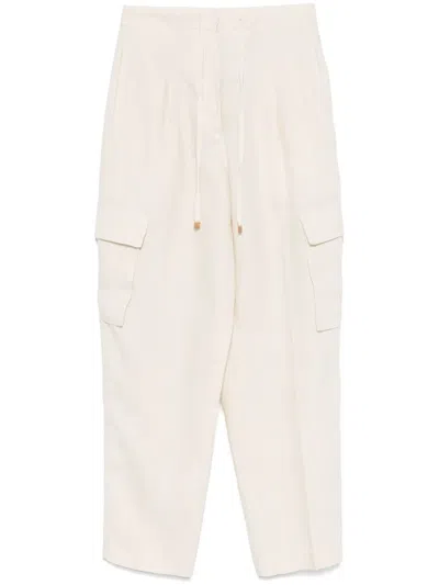 Le Tricot Perugia Linen Cargo Trousers In Beige