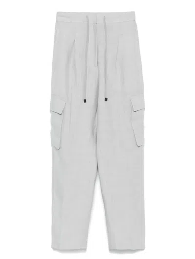 Le Tricot Perugia Linen Cargo Trousers In Grey