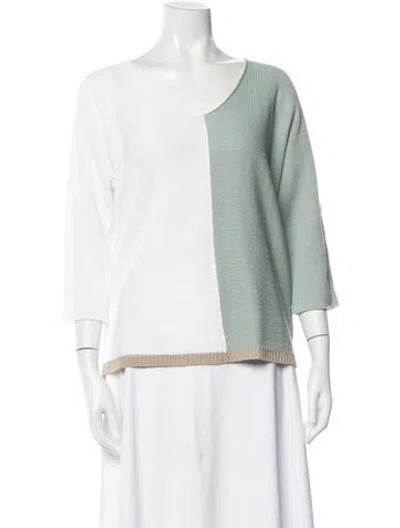 Pre-owned Le Tricot Perugia Linen Colorblock Pattern Sweater W/ Tags In Green