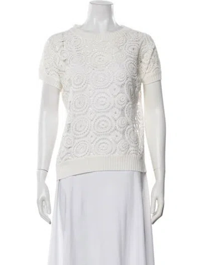 Pre-owned Le Tricot Perugia Linen Lace Pattern Sweater W/ Tags In White