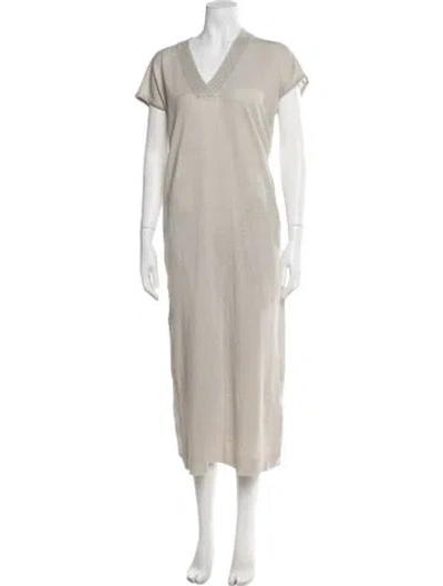 Pre-owned Le Tricot Perugia Linen Long Dress W/ Tags In Neutral