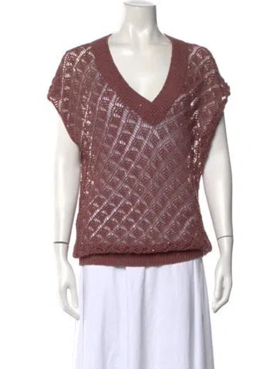 Pre-owned Le Tricot Perugia Linen Patterned Sweater W/ Tags In Pink