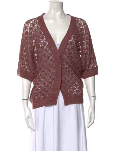 Pre-owned Le Tricot Perugia Linen Patterned Sweater W/ Tags In Pink