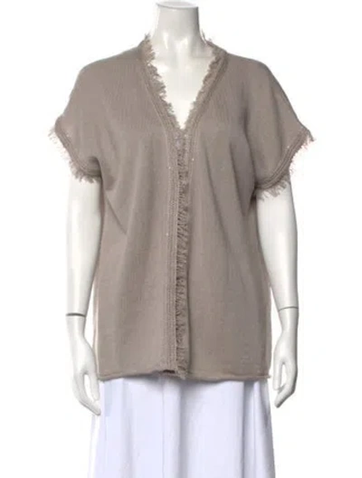 Pre-owned Le Tricot Perugia Linen V-neck Sweater W/ Tags In Gray