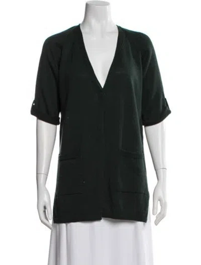 Pre-owned Le Tricot Perugia Linen V-neck Sweater W/ Tags In Green