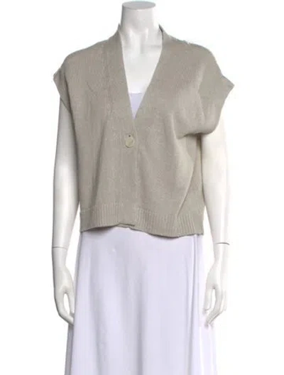 Pre-owned Le Tricot Perugia Linen V-neck Sweater W/ Tags In Neutral