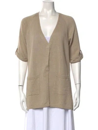 Pre-owned Le Tricot Perugia Linen V-neck Sweater W/ Tags In Neutral