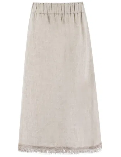 Le Tricot Perugia Long Linen Skirt With Elasticated Waist