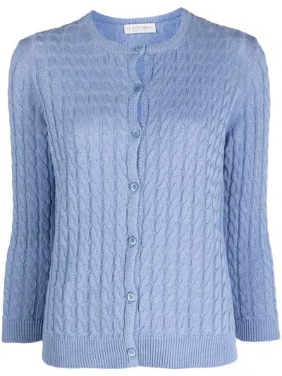 Le Tricot Perugia Long-sleeve Cable-knit Cardigan In Blue
