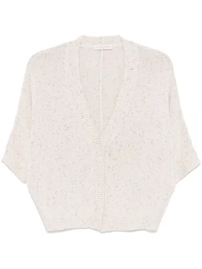 Le Tricot Perugia Lurex-detail Cardigan In Beige