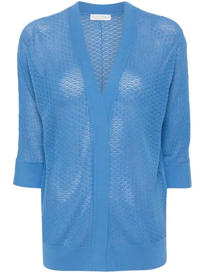 Le Tricot Perugia Open-knit Cotton Cardigan In 蓝色