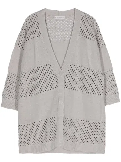 Le Tricot Perugia Open-knit Linen-blend Cardigan In Grey