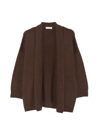 Le Tricot Perugia Open-front Cardigan In Brown