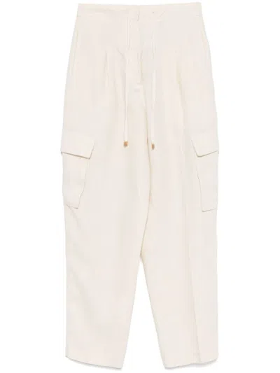 Le Tricot Perugia Relaxed Fit Beige Linen Trousers In Neutral