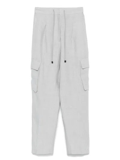 Le Tricot Perugia Relaxed Fit Grey Trousers With Drawstring Waist In Gray