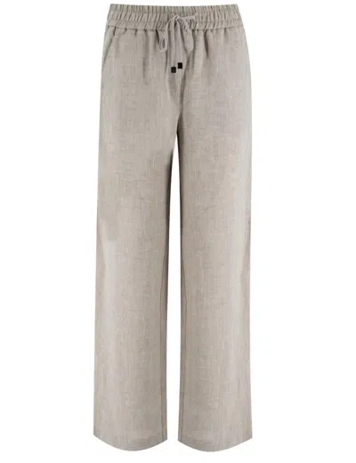 Le Tricot Perugia Relaxed Linen Trousers With Drawstring Waist In Gray