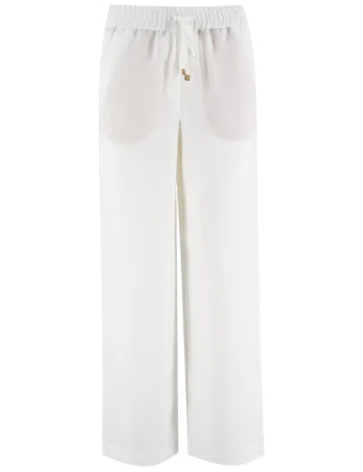 Le Tricot Perugia Relaxed Linen Trousers With Drawstring Waist In White