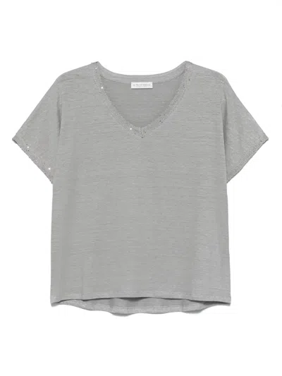 Le Tricot Perugia Sequined-trim T-shirt In Grey+grey Pai