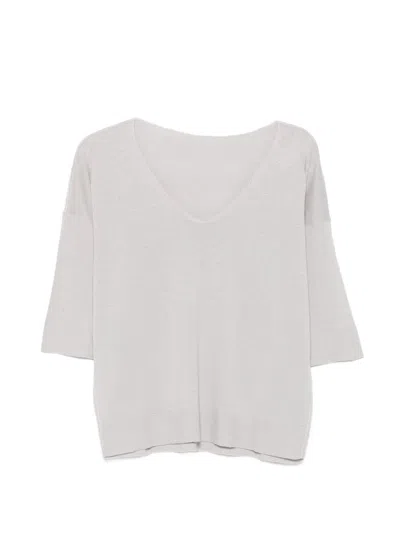 Le Tricot Perugia Short Sleeve V-neck Sweater In Gray
