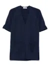 Le Tricot Perugia Short-sleeved Blue Cardigan With Hidden Closure In Blue