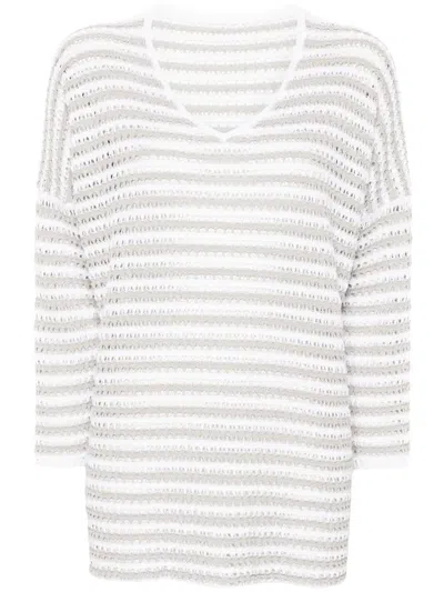 Le Tricot Perugia Stripe Open-knit Jumper In White