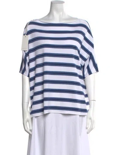 Pre-owned Le Tricot Perugia Striped Bateau Neckline Sweater W/ Tags In Blue