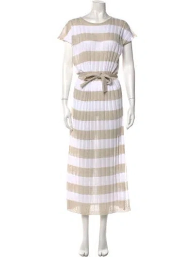 Pre-owned Le Tricot Perugia Striped Long Dress W/ Tags In Neutral