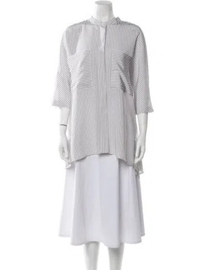 Pre-owned Le Tricot Perugia Striped Mock Neck Tunic In Gray