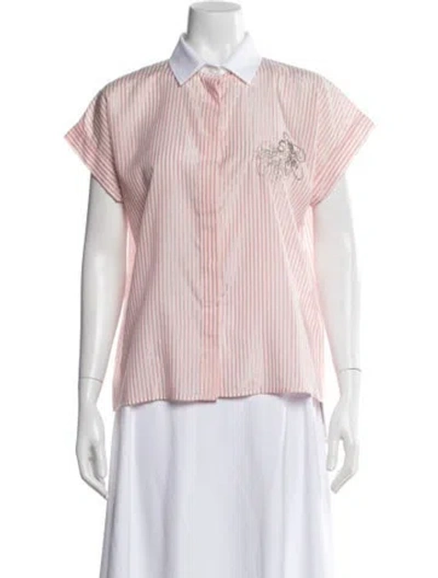 Pre-owned Le Tricot Perugia Striped Short Sleeve Top W/ Tags In Pink