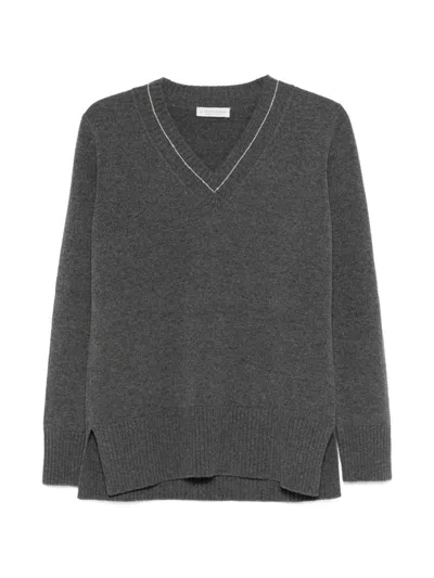 Le Tricot Perugia Brown Wool Sweater In Gray