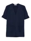 Le Tricot Perugia Short-sleeved Blue Cardigan With Hidden Closure In Blue