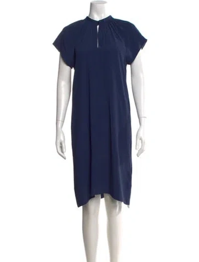 Pre-owned Le Tricot Perugia Tie Neck Knee-length Dress W/ Tags In Blue