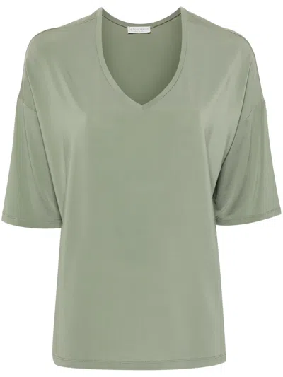 Le Tricot Perugia V-neck Drop-shoulder T-shirt In Green