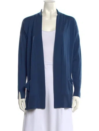 Pre-owned Le Tricot Perugia Virgin Wool Open Front Sweater In Blue