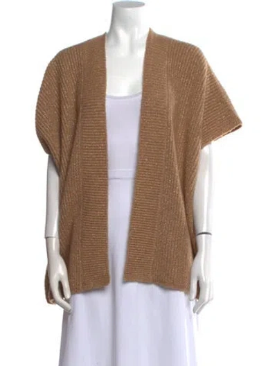 Pre-owned Le Tricot Perugia Virgin Wool Open Front Sweater In Brown