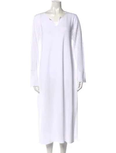 Pre-owned Le Tricot Perugia V-neck Long Dress W/ Tags In White
