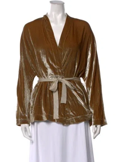 Pre-owned Le Tricot Perugia V-neck Long Sleeve Blouse W/ Tags In Brown