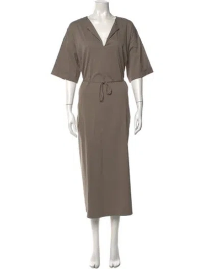 Pre-owned Le Tricot Perugia V-neck Midi Length Dress W/ Tags In Brown