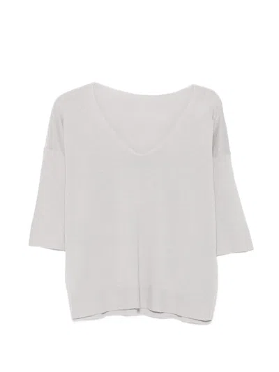 Le Tricot Perugia V-neck Short-sleeve Sweater In Gray