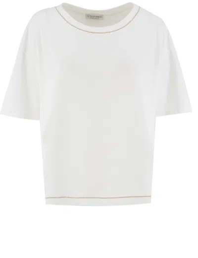 Le Tricot Perugia White Cotton T-shirt With Necklace Decoration