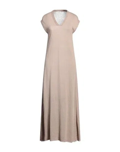 Le Tricot Perugia Woman Maxi Dress Khaki Size S Linen, Cotton, Polyester In Beige