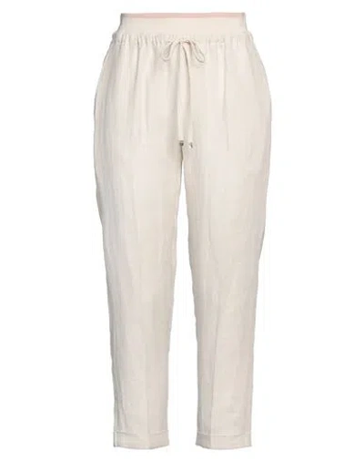 Le Tricot Perugia Woman Pants Ivory Size 8 Linen, Cotton In White