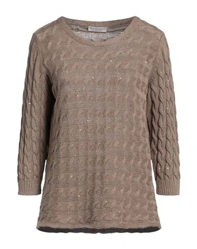 Le Tricot Perugia Woman Sweater Khaki Size M Linen, Cotton, Polyester In Beige