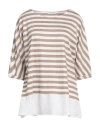 Le Tricot Perugia Woman T-shirt Light Brown Size L Linen, Elastane