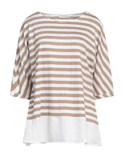 Le Tricot Perugia Woman T-shirt Light Brown Size L Linen, Elastane In Sand